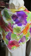 &quot;&quot;BRIGHT LARGE FLORAL PRINT - SEMI SHEER - VINTAGE SCARF&quot;&quot;- BARR &amp; BEARD... - £6.99 GBP