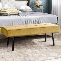 Modern Yellow Corduroy Upholstered End of Bed Bench with Black Metal Legs - $3,412.91 MXN