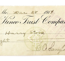 1914 Kineo Trust Company Bank Check E.A. Sampson Dover Maine Signed 6255... - $19.99