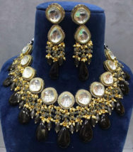 Indisch Bollywood Kundan Halsband Ohrringe Antik Schmuck Schwarz Stein Set - £186.57 GBP
