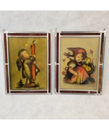 Hummel Stained Glass Window Panels Girl Vtg Small 6&quot; x 8&quot; Pair Suncatche... - $47.39 CAD