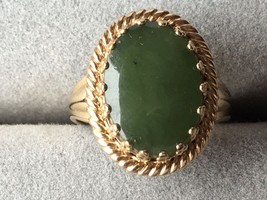 Sterling silver jade cabochon crown design ring gold plated - $14.50