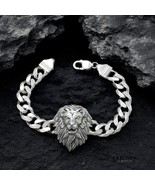 Real 925 Sterling Silver Men&#39;s Lion Head Curb Chain Oxidized Bracelet 8&quot; - $217.26