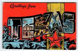 Greetings From Texas Large Big Letter Postcard Linen Unused Kropp Lone Star - $9.03
