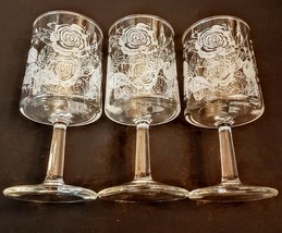 Rose Etched Port Wine Goblet 6 oz Straight Sides Clear Glass Stemware LO... - $24.67