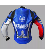 Yamaha Petronas Blue,White & Red Cowhide Leather Motorcycle Jacket with CE Armor - €128,80 EUR