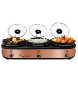 MegaChef Triple 2.5 Quart Slow Cooker and Buffet Server in Brushed Coppe... - £100.45 GBP