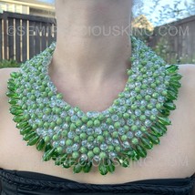 Stunning Green 20&quot; Faceted Drops Egyptian Bib Choker Purely Handmade Cluster Nec - £334.71 GBP