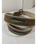 Guy Harvey Mahi Mahi Fish Belt Sz 36 Embroidered Leather Canvas Deep Sea... - $16.00