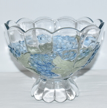 Large Vintage Crystal Bowl Blue Glass Pedestal Dessert Fruit Salad Serving Bowl - £39.78 GBP