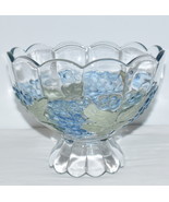 Large Vintage Crystal Bowl Blue Glass Pedestal Dessert Fruit Salad Servi... - $49.00