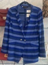 ST. JOHN Black Label Blue Striped Knit Button Front Jacket Sz 8 $1595 - £276.89 GBP