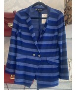 ST. JOHN Black Label Blue Striped Knit Button Front Jacket Sz 8 $1595 - $346.40