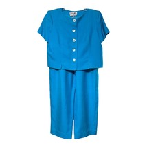 Maggy London Womans Blue Career Silk Pants and Top Size Petites 10P &amp; 12P - £19.57 GBP