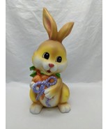 Vintage Ceramic Yellow Easter Bunny Holding Carrots 11&quot; - $24.75