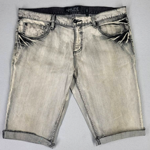 Rude Jean Shorts Men&#39;s Size 36 Cutoff Denim Black White Distressed Hot Topic - £15.01 GBP
