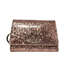 Kate Spade Wallet Rose gold Glitter keychain id window pink sparkles - £33.67 GBP