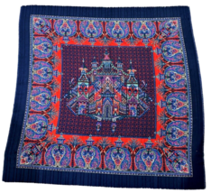 Vintage Blue Red Scarf Shawl Head Cover Square 46x46 Inch Fringed Oriental Vibes - £9.32 GBP