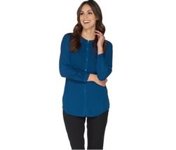 Joan Rivers Button Front Blouse with Smocking Detail Navy X-Small A302215 - £11.23 GBP