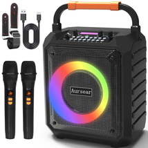 Karaoke Machine 2 Wireless Microphones Bluetooth Portable Speaker Mics PA System - £75.31 GBP