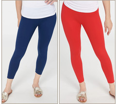 Cuddl Duds Flexwear Cropped Leggings Set of 2 - NAVY &amp; RED,   SMALL - £17.29 GBP