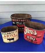 Farmhouse metal pails décor, nesting buckets BBQ theme, handles. Creativ... - $632.69 MXN