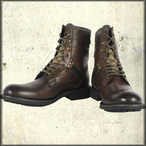 Iron Fist Steam Punk Goth Military Mens Boots Shoes Khaki Brown Genuine Leather - £63.33 GBP