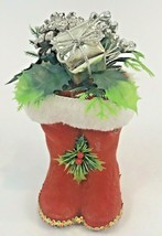 Vintage Flocked Santa Boots Christmas Florist  Foil Presents Plastic Pinecone 6&quot; - £7.50 GBP