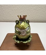 Vintage Kingspoint Design Frog On Lillypad Stand W/Crystals Trinket Box - $356.03 MXN