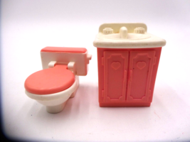 Fisher Price Loving Family Dollhouse Bathroom Sink Toilet Pink White Vtg... - $14.85