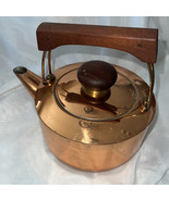 Vtg  Copper Tea Kettle Pot with Nickel Lining and Wood Handle - $34.60