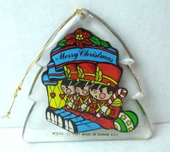 Acrylic Shaped Ornament Tree With Toy Soldiers Merry Christmas 1981 Vtg - £7.90 GBP