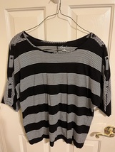 Kim Rogers Black &amp; White Striped with Buttoned Short Sleeves, Sz XL - $7.00