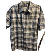 Kuhl Men&#39;s Sz L Gray Blue Plaid Button Down Short Sleeve Pocket Polyeste... - $34.65