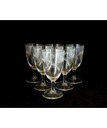 EAPG Glass Plain Water Goblets with Etched Fern Leaves & Bows ~ Set of 6 - £33.91 GBP