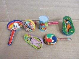 Lot of 6 Vintage Tin Litho Mixed Noise Makers 1950s    A - £50.89 GBP