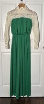Vintage 60s Green And Lace women’s maxi length dress bridesmaid prom AS IS - £19.48 GBP