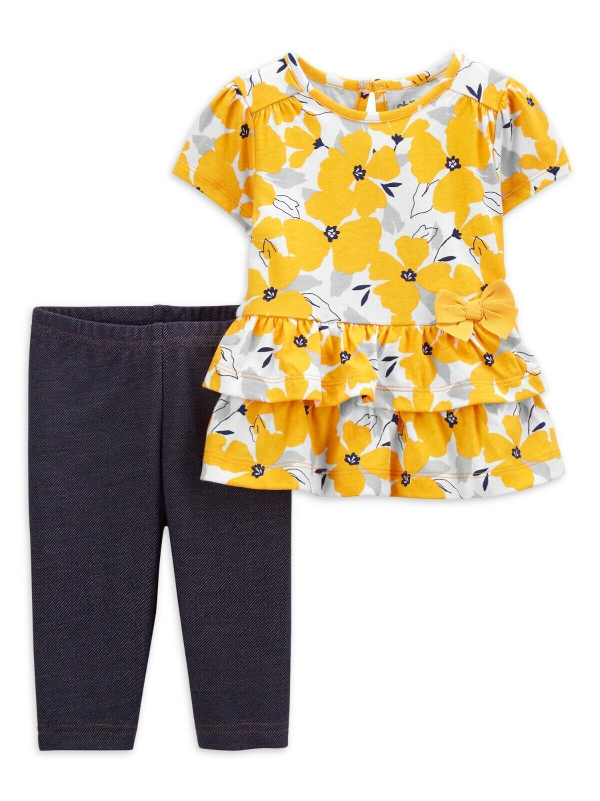 Primary image for Carter's Baby Girls Keyhole Ruffle Peplum Top & Legging Set 12M Yellow Floral