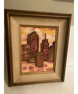 Vintage 3d textured painting skyscrapers City Skyline 1970 Signed - $3,174.33 MXN