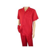 Men 2pc Walking Leisure Suit Short Sleeves By DREAMS 256-08 Solid Red image 9