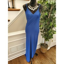 Boutique Solid Blue Polyester Sleeveless V-Neck Strappy Long Maxi Dress ... - £28.39 GBP