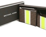 Michael Kors Billfold Wallet Box Set Brown Neon Green Logo 36H1LGFF1B NI... - $53.45