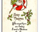 Jolly Babbo Natale Albero Agrifoglio Poesia Merry Goffrato 1917 DB Carto... - $9.16