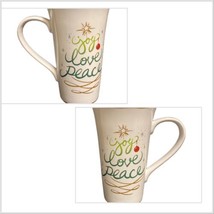 222 Fifth Latte Mug LOVE JOY PEACE Ceramic Coffee Tea Pts. International Cup - £17.51 GBP