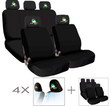 New 4X Frog Logo Car Headrest Black Seat Covers Combo Set Universal Fit - $48.53