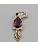 Vintage Swarovski Crystal Toucan Brooch Pin Bird Gold Plated Purple Bell... - $40.68 CAD