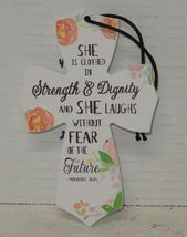 She Is Clothed Proverbs 31:25 Decorative Mounted Plaque Wall Cross 5" x 3" - $177.66 MXN
