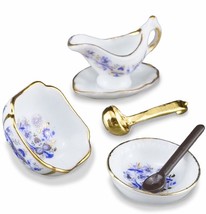 Blue Onion Serving Set w Bowls, Gravy Boat 1.449/5 Reutter DOLLHOUSE Miniature - £19.76 GBP