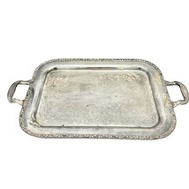 Carol Wm A. Rogers Serving Tray 22.5 x 13 Silver  Etched Design 2 Handles - £22.55 GBP