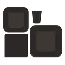 Serves 50 | Complete Party Pack | Black Square Plates | 9&quot; Dinner Square... - £44.69 GBP